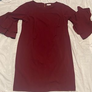 Calvin Klein Women's Plus Size Burgundy Tiered Bell Sleeve Dress